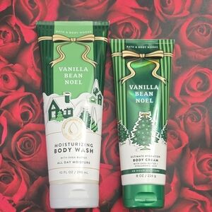Bath & Body Works Vanilla Bean Noel Body Wash and Cream Set - Green and White